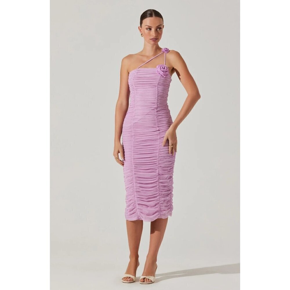 Aster the Label Corsage Ruched Bodycon Midi Dress In Lilac Size XS New